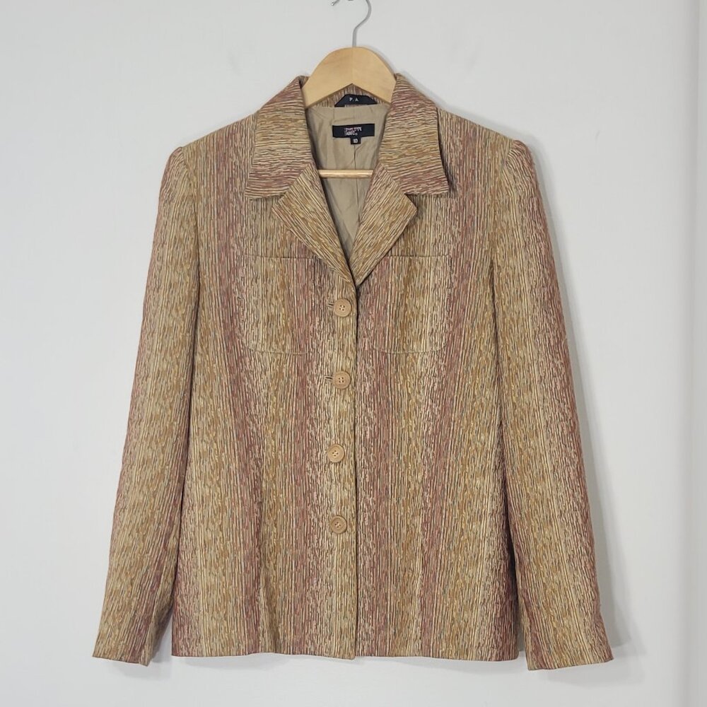 Philippe Adec Brown Orange Cotton Blend Button Front Lightweight Blazer Size 10
